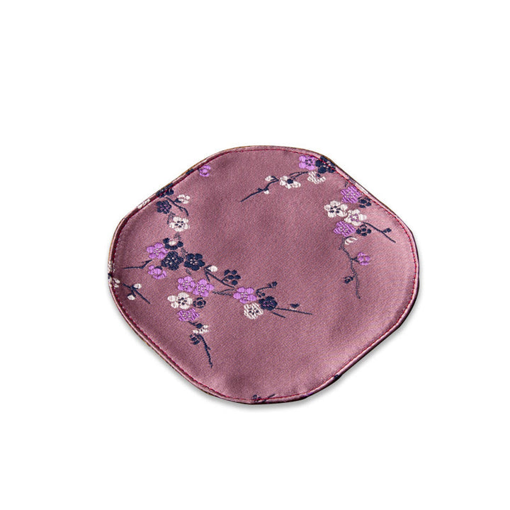 Buddha Stones Vintage Sea Wave Bamboo Plum Blossom Embroidered Cup Mat Pad Tea Cup Coaster Kung Fu Tea Mat - Light Purple Plum Blossom - Coaster 13*11.5cm - image 30