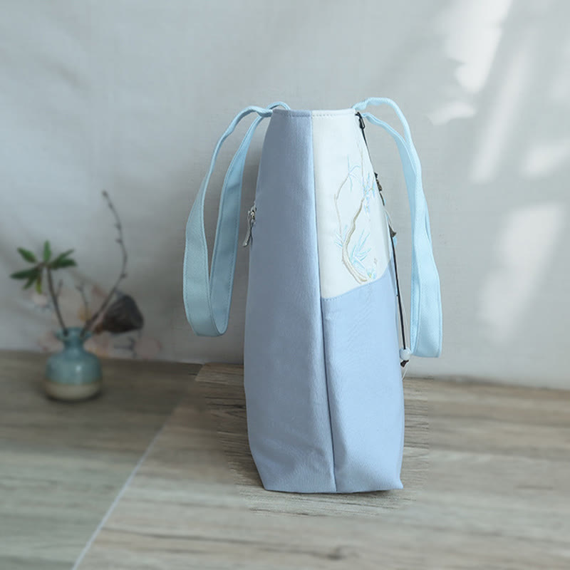 Buddha Stones Pear Flower Plum Peach Blossom Bamboo Embroidery Canvas Large Capacity Shoulder Bag Tote Bag - image 15