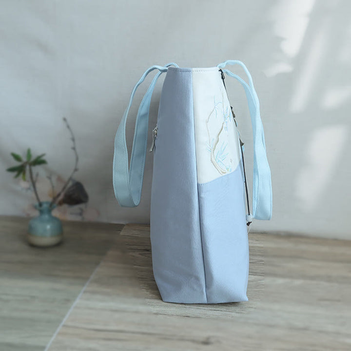 Buddha Stones Pear Flower Plum Peach Blossom Bamboo Embroidery Canvas Large Capacity Shoulder Bag Tote Bag - image 15