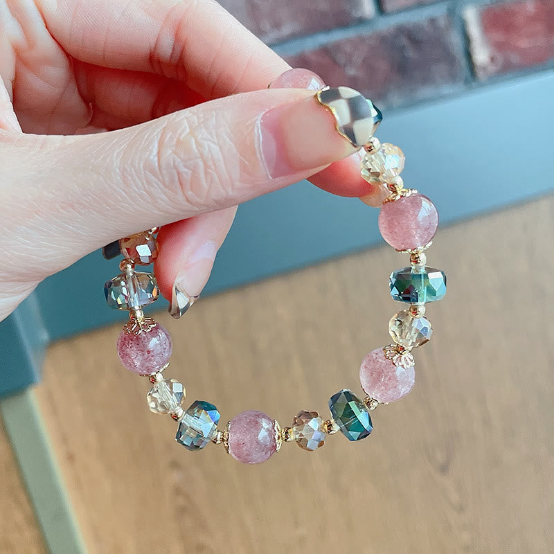 Buddha Stones Natural Strawberry Quartz Colorful Crystal Positive Bracelet - image 7