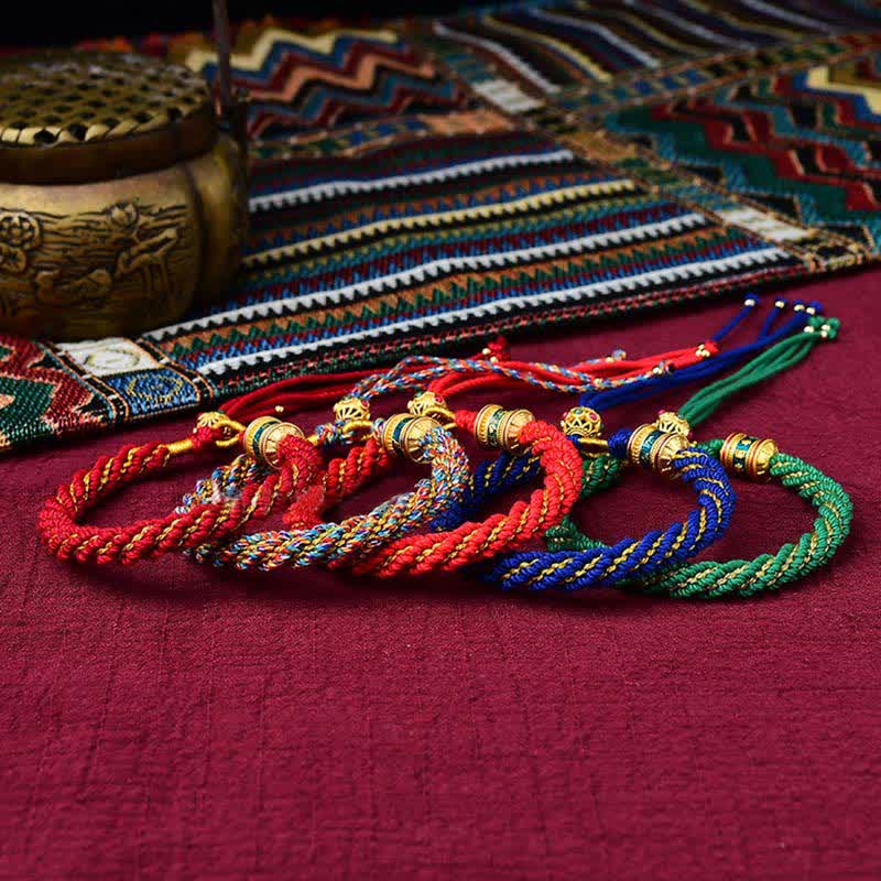 Buddha Stones Tibetan Handmade Luck Thangka Prayer Wheel Charm Weave String Bracelet - image 1