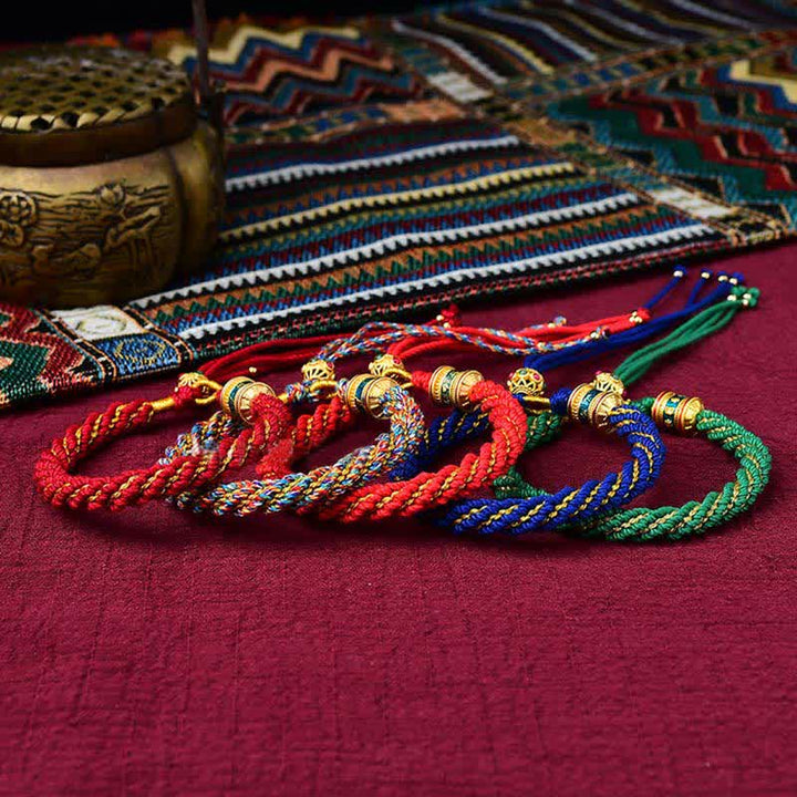 Buddha Stones Tibetan Handmade Luck Thangka Prayer Wheel Charm Weave String Bracelet - image 1