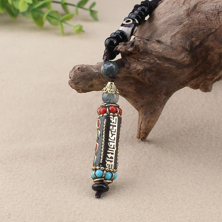 Buddha Stones Tibetan Om Mani Padme Hum Dzi Bead Wenge Wood Necklace Pendant - image 8
