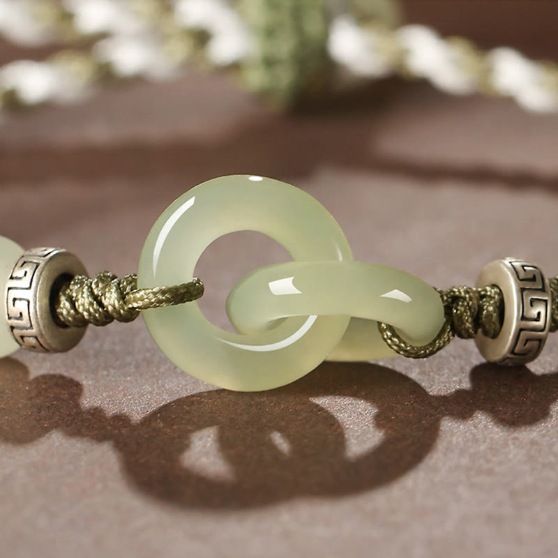 Buddha Stones Natural Hetian Jade Peace Buckle Luck Braided Bracelet - image 5