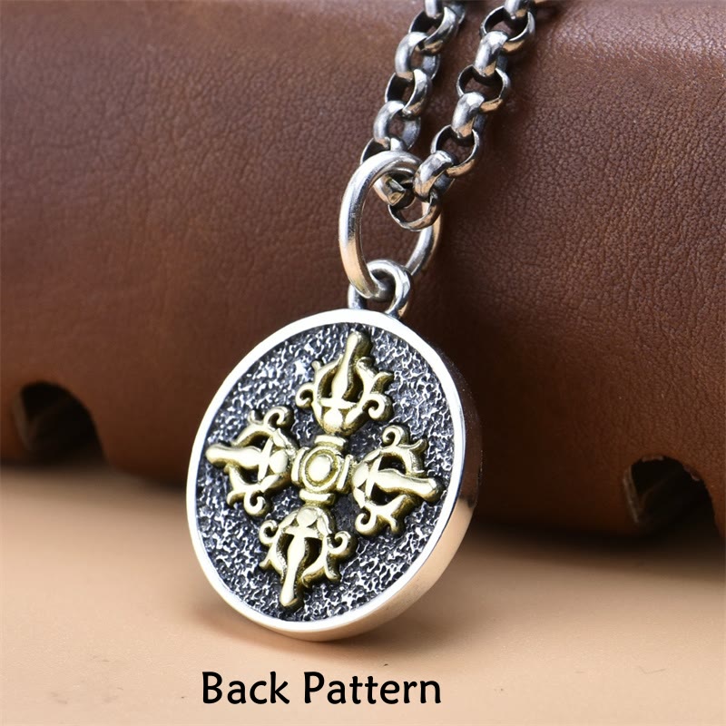 Buddha Stones 925 Sterling Silver Green Tara Double Dorje Vajra Protection Necklace Pendant - image 3
