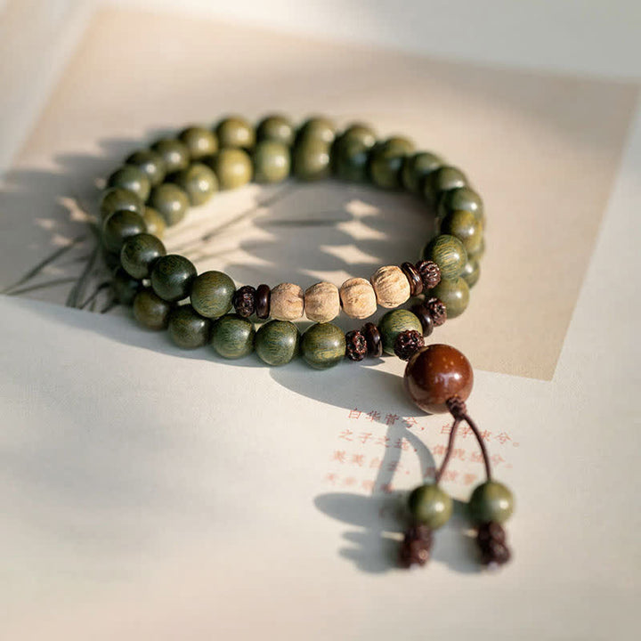 Buddha Stones Green Sandalwood Positive Peace Bracelet - 8mm - 18cm - image 6