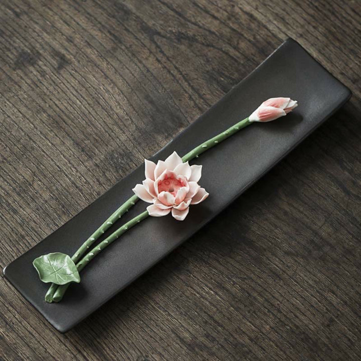 Buddha Stones Lotus Peony Rose Flower Ceramic Spiritual Incense Burner - Pink Lotus - image 6