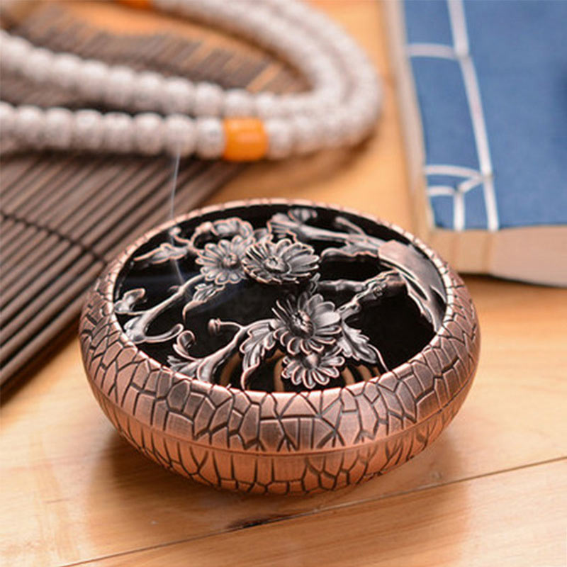 Plum Flower Orchid Chrysanthemum Pattern Peace Incense Burner Decoration - Chrysanthemum - image 0