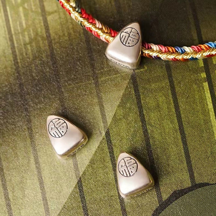 Buddha Stones 925 Sterling Silver Fu Character Zongzi Pattern Multicolored String Luck Handmade Braided Bracelet - image 5