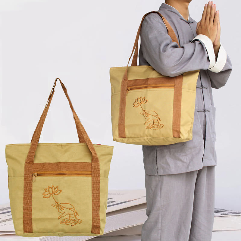 Spiritual Mind Practice Lotus Embroidery Pattern Canvas Shoulder Bag Tote Bag - image 2