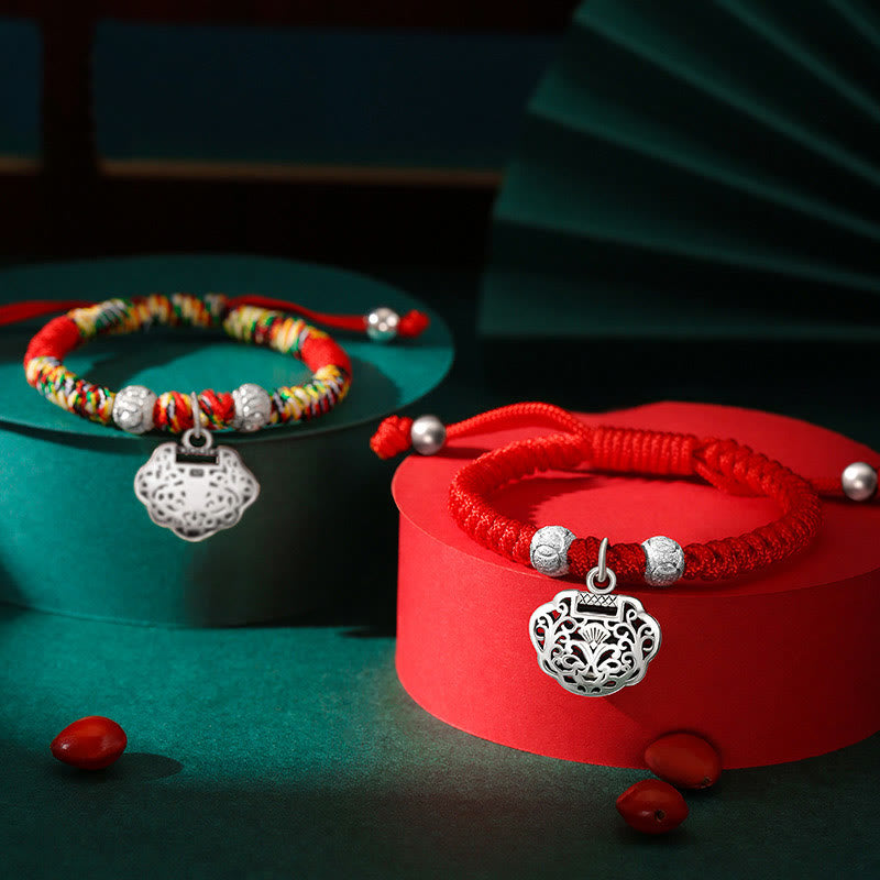 Buddha Stones 925 Sterling Silver Chinese Lock Charm Multicolored Red String Protection Handmade Braided Kids Bracelet - image 0