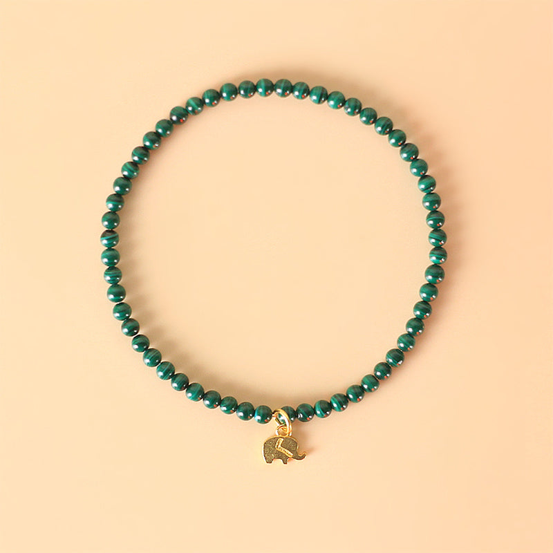 Buddha Stones Natural Malachite Elephant Anti-Anxiety Charm Bracelet - Elastic String - 17cm - image 0