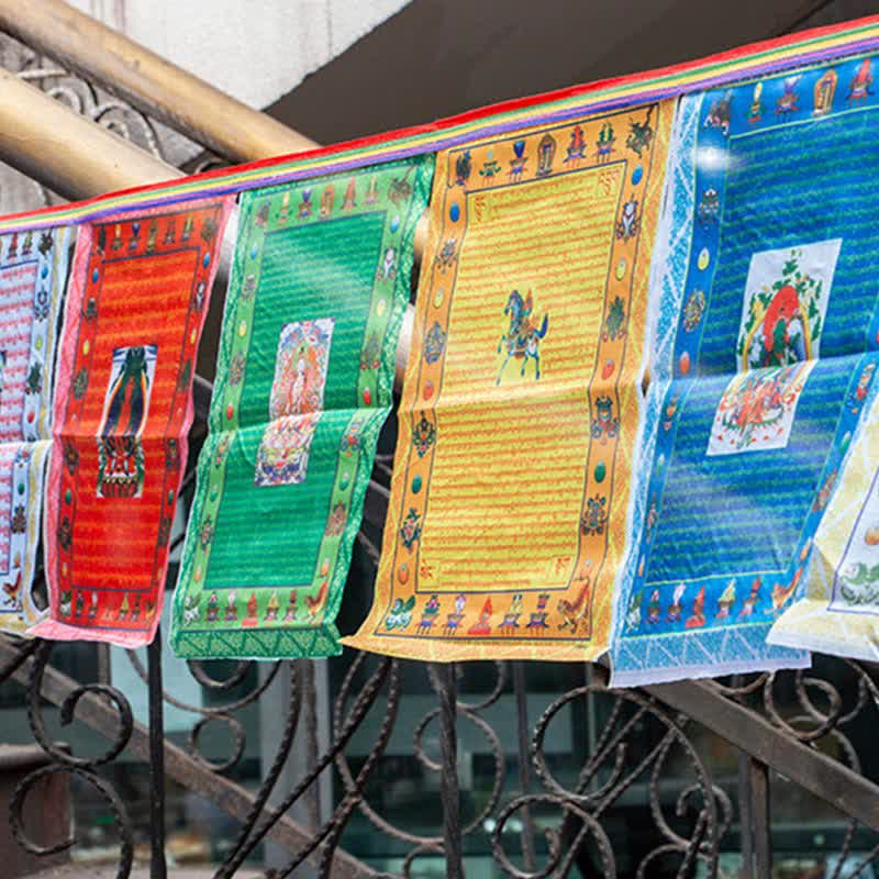 Buddha Stones Tibetan 5 Colors Windhorse Buddha Tara Scriptures Healing Auspicious Outdoor Prayer Flag - 3.5m - image 0