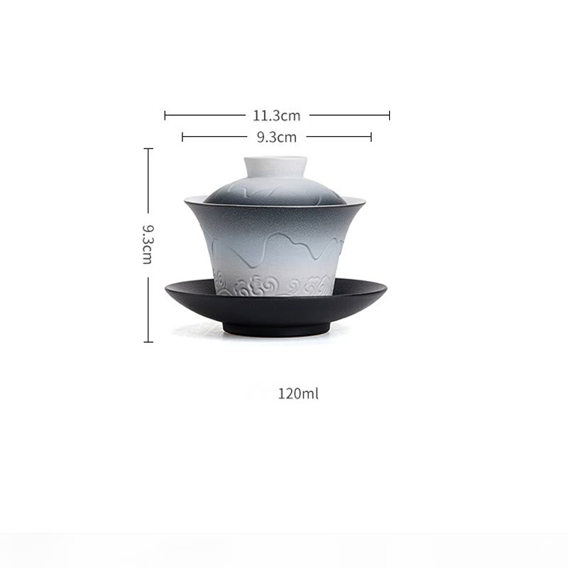 Buddha Stones Retro Blue Ocean Sea Waves Gradient Ceramic Gaiwan Sancai Teacup Kung Fu Tea Cup And Saucer With Lid - image 11
