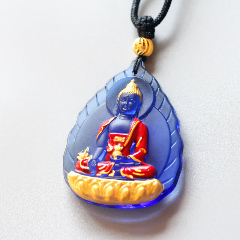 Buddha Stones Tibet Medicine Buddha Liuli Crystal Compassion Necklace Pendant - Leaf Medicine Buddha - image 3