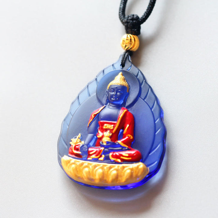 Buddha Stones Tibet Medicine Buddha Liuli Crystal Compassion Necklace Pendant - Leaf Medicine Buddha - image 3