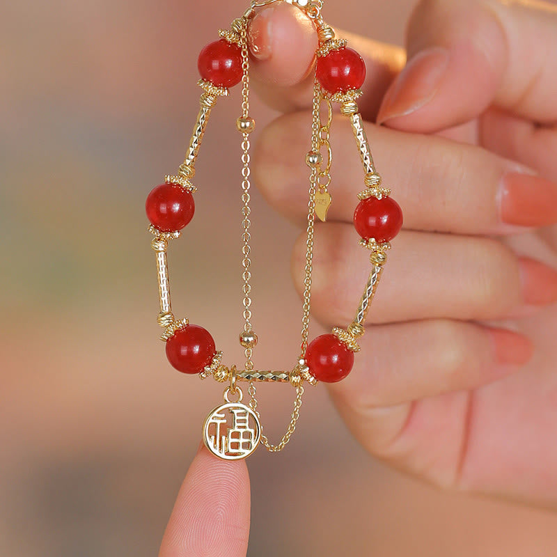 Buddha Stones Red Agate Fu Character Charm Self-acceptance Bracelet - image 1