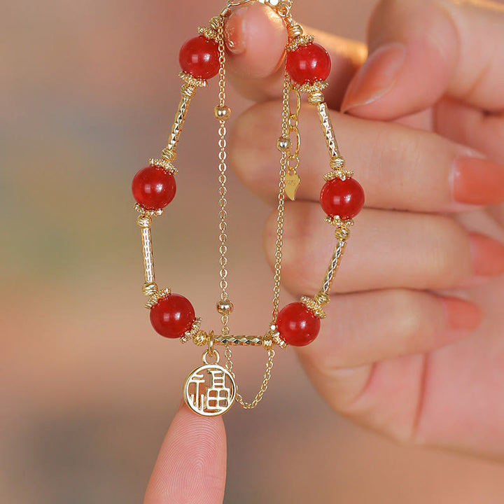 Buddha Stones Red Agate Fu Character Charm Self-acceptance Bracelet - image 1