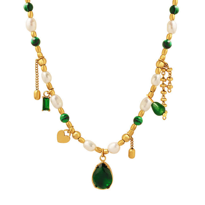 Pearl Bead Zircon Turquoise Calm Necklace Pendant - image 12
