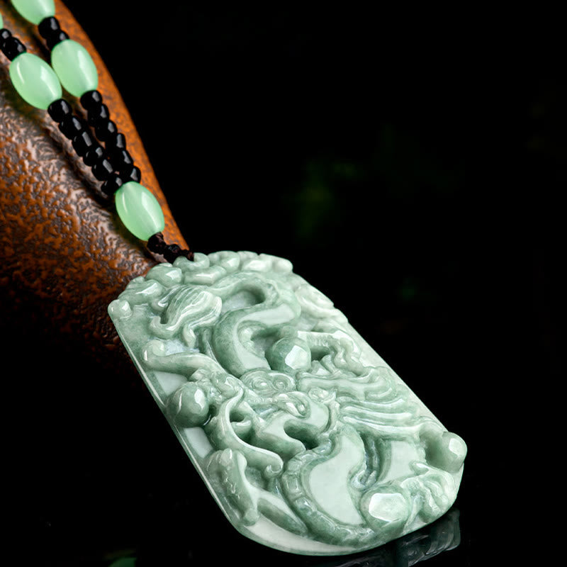 Buddha Stones Year Of The Dragon Chinese Zodiac Dragon Soaring Jade Protection Bead Chain Necklace Pendant - image 3