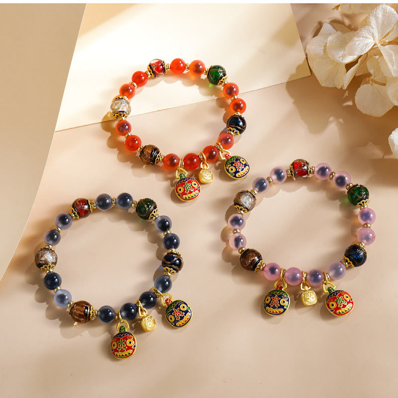 Buddha Stones Colorful Candy Agate Gold Swallowing Beast Family Liuli Glass Bead Strength Bracelet - image 9