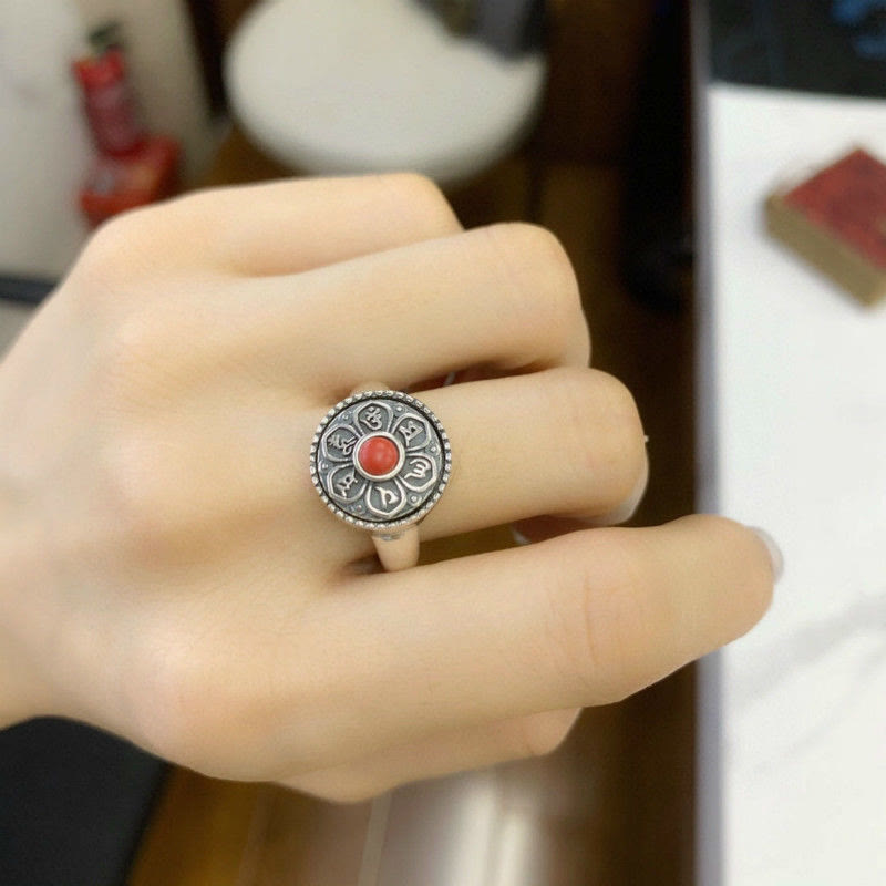 Buddha Stones Tibetan Om Mani Padme Hum Peace Rotatable Ring - image 5