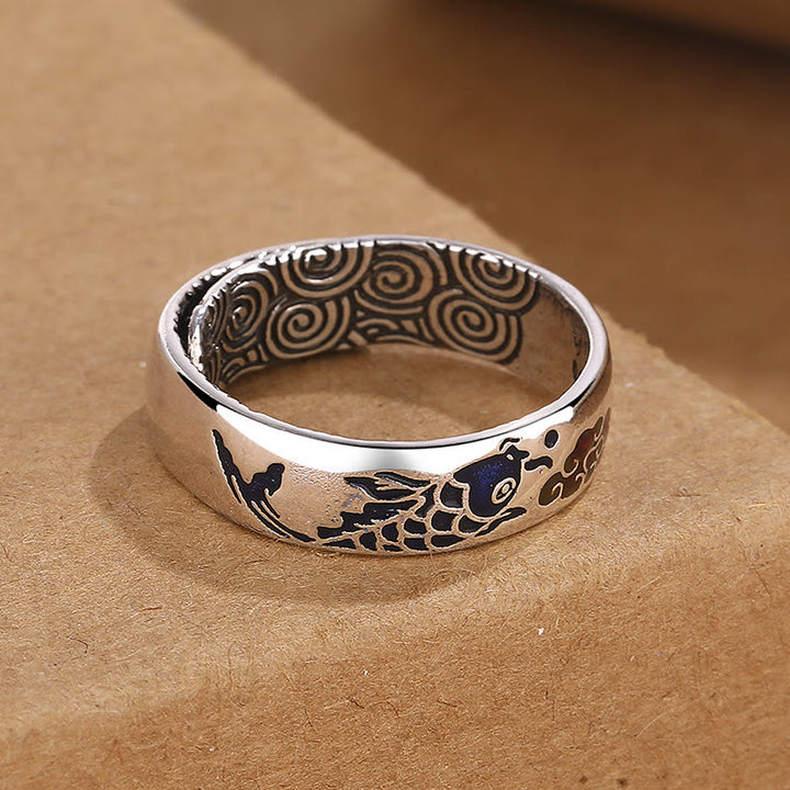 Buddha Stones Koi Fish Auspicious Cloud Design Luck Wealth Ring - image 2
