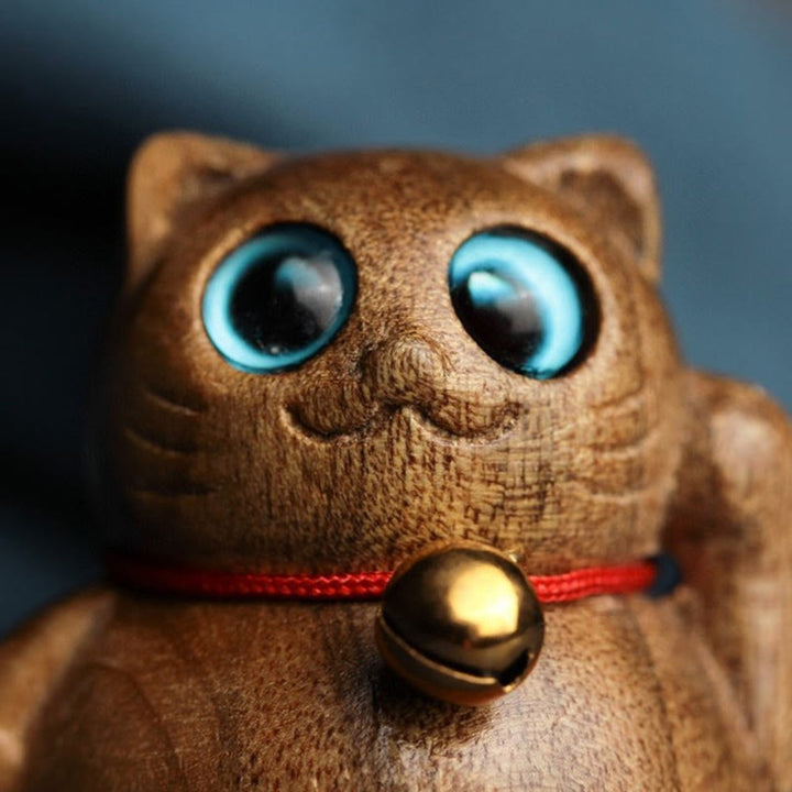 Buddha Stones Mini Lucky Cat Kitten Phoebe Zhennan Wood Blessing Decoration - image 13