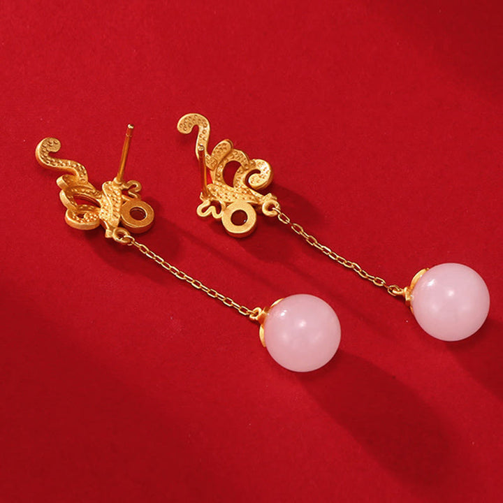 Buddha Stones Vintage White Jade Red Agate Bead Blessing Drop Dangle Earrings - image 3