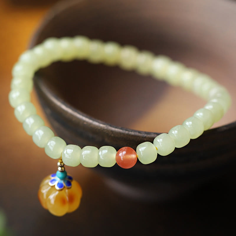 Natural Hetian Jade Pumpkin Amber Red Agate Crystal Prosperity Bracelet - image 14