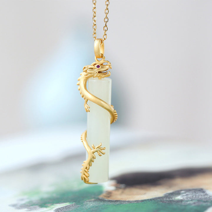 Buddha Stones Jade Dragon Phoenix Copper Protection Necklace Pendant - image 3