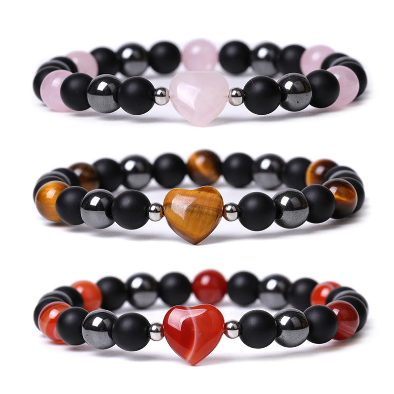Buddha Stones Black Onyx Tiger Eye Stone Crystal Love Heart Protection Bracelet - image 0