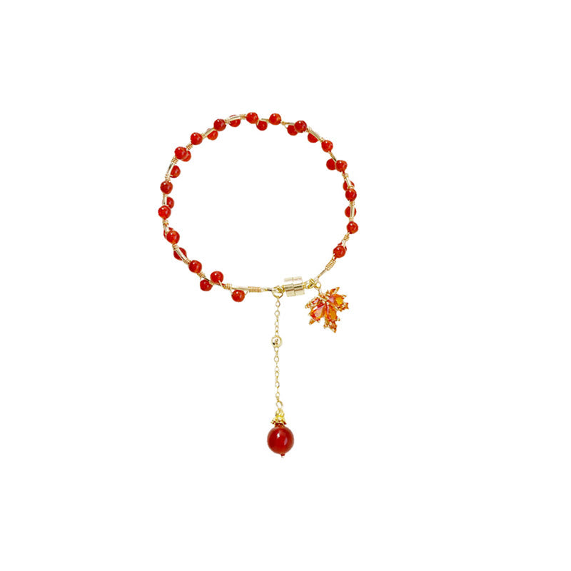 Buddha Stones Red Maple Leaf Luck Charm Bracelet - image 15