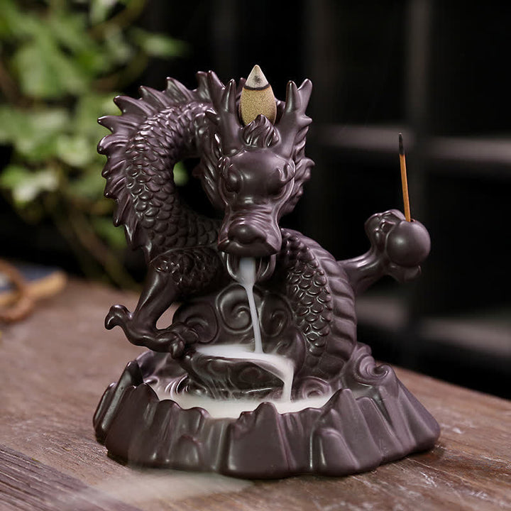 Buddha Stones Auspicious Dragon Ceramic Backflow Smoke Fountain Meditation Healing Incense Burner Led Ball Decoration - Dragon - image 13