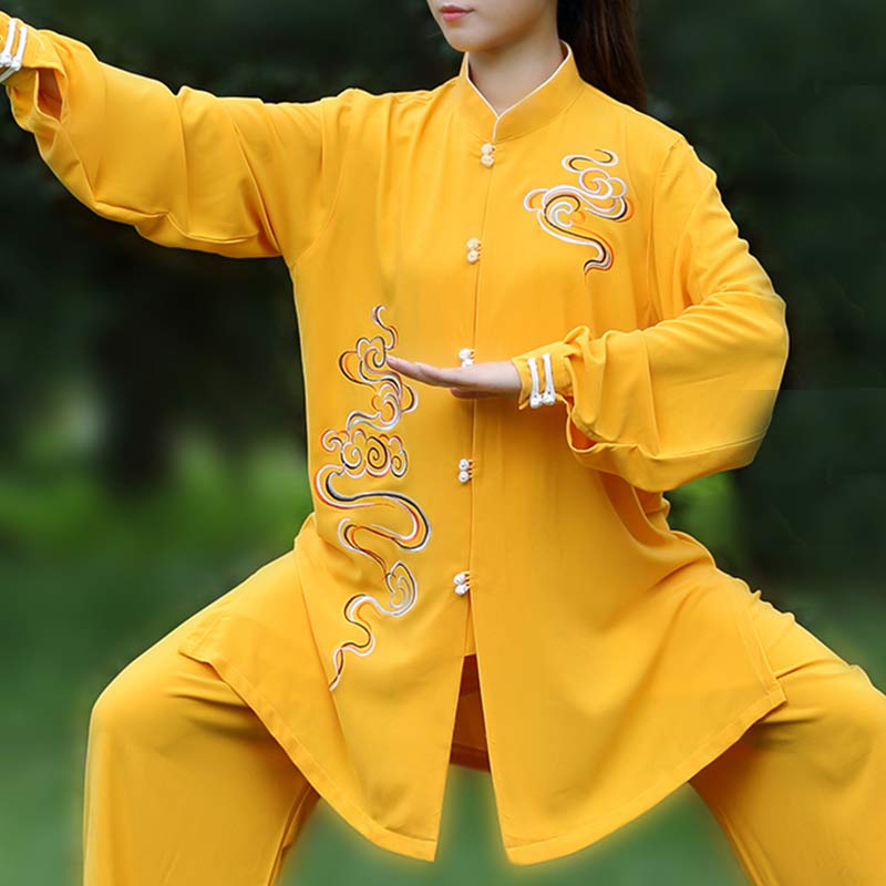 Buddha Stones Auspicious Clouds Embroidery Meditation Prayer Spiritual Zen Tai Chi Qigong Practice Unisex Clothing Set - Orange - US12，UK/AU16，EU44 (3XL) - image 0