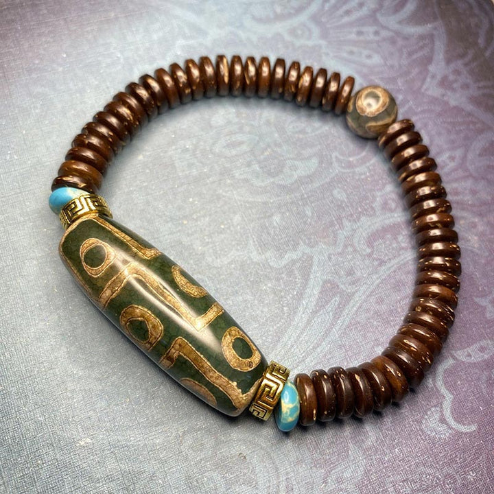 Buddha Stones Tibetan Nine-Eye Dzi Bead Wealth Bracelet - Green - image 2