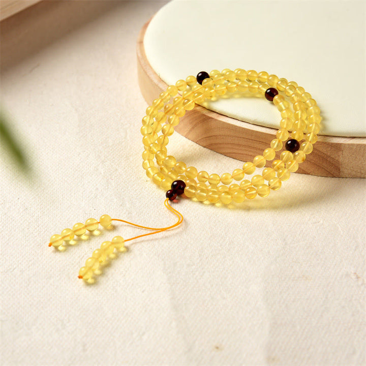 Buddha Stones 108 Mala Beads Natural Amber Clear Anxiety Bracelet - image 5