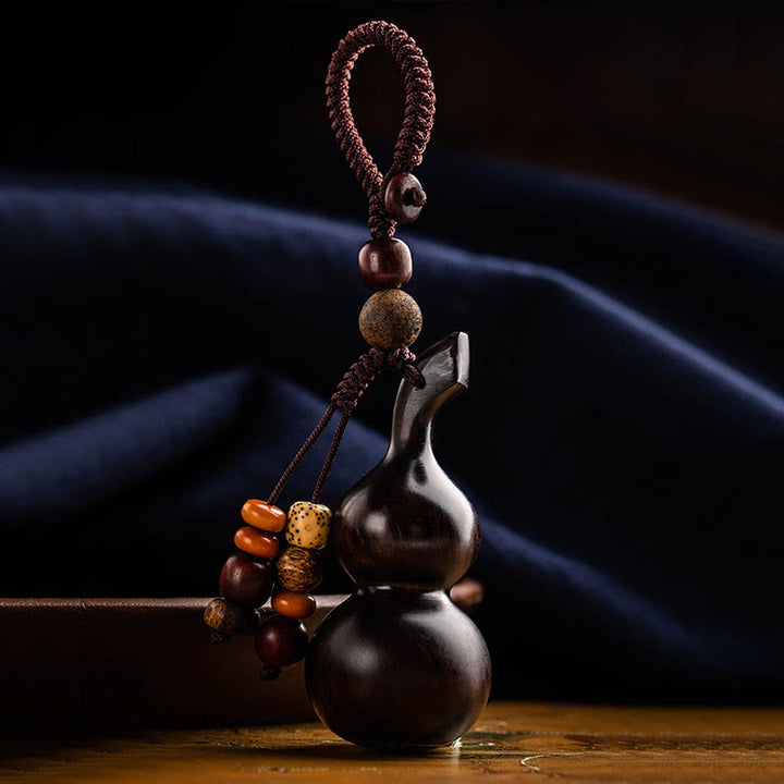 Tibetan Ebony Small Leaf Red Sandalwood Gourd Luck Protection Key Chain - image 3