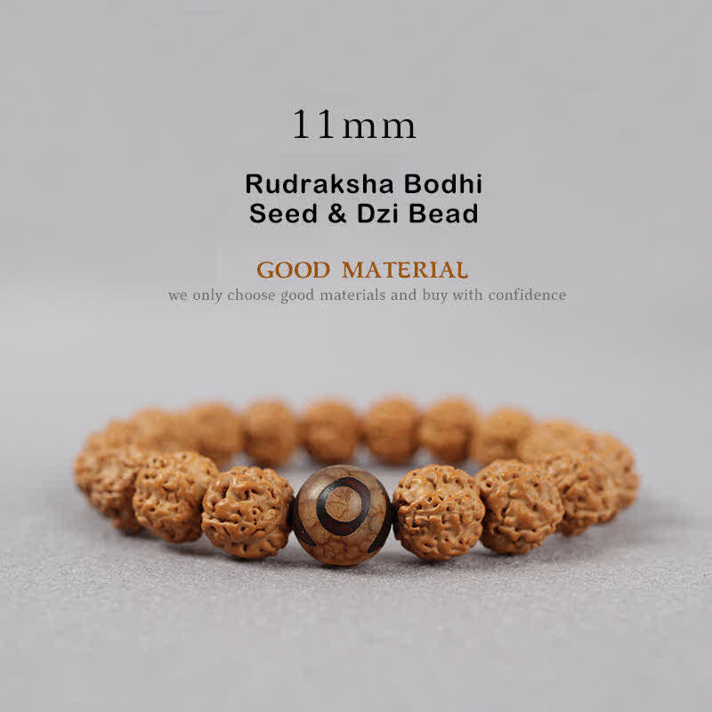 Buddha Stones Tibet Rudraksha Bodhi Seed Dzi Bead Amber Turquoise Wealth Bracelet - 11mm - Rudraksha Bodhi Seed & Dzi Bead - image 17