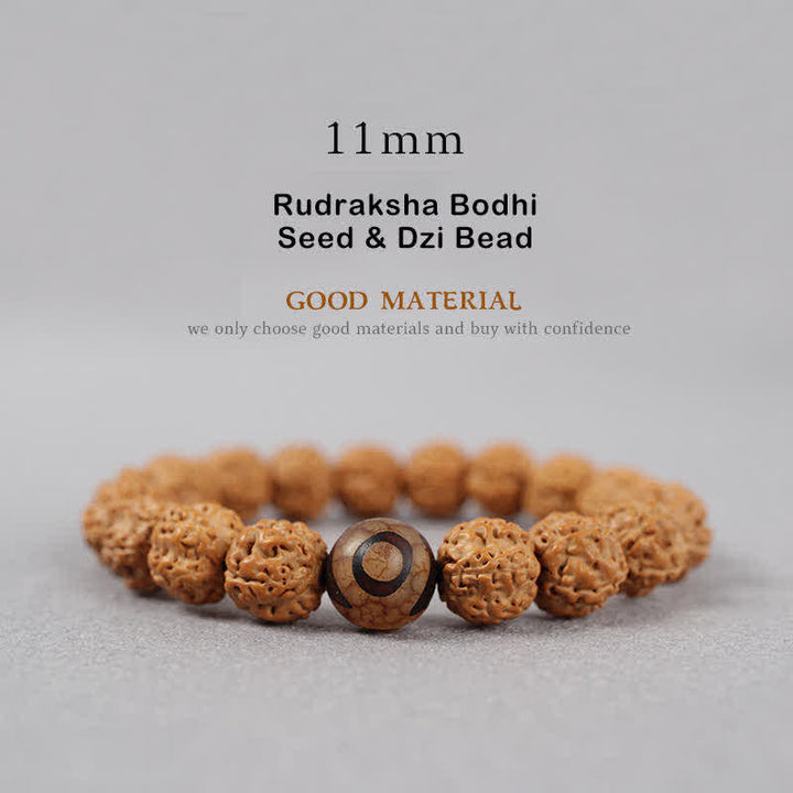 Buddha Stones Tibet Rudraksha Bodhi Seed Dzi Bead Amber Turquoise Wealth Bracelet - 11mm - Rudraksha Bodhi Seed & Dzi Bead - image 17