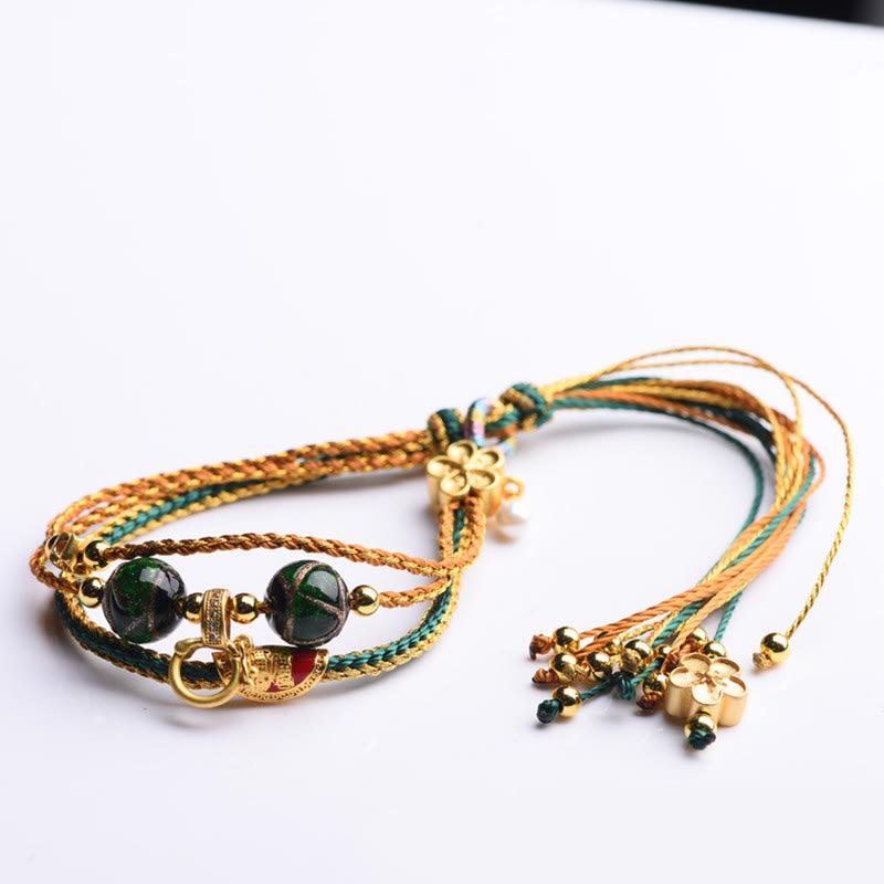 Buddha Stones Tibetan Handmade Rope Liuli Glass Bead Braided Multilayered Healing Bracelet - image 8