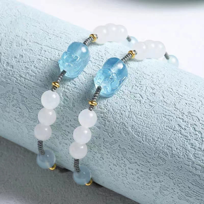 Buddha Stones Natural Aquamarine PiXiu Hetian White Jade Healing Bracelet - image 3