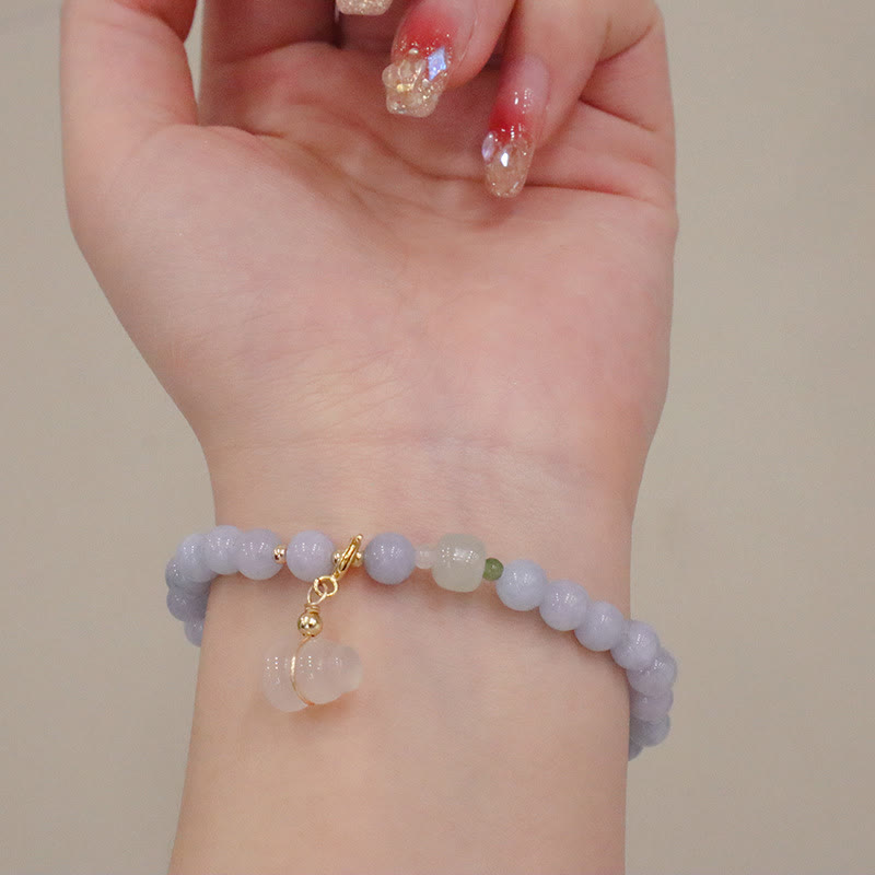 Buddha Stones Natural Aquamarine Chalcedony Serenity Rabbit Gourd Cat Charm Bracelet - image 5