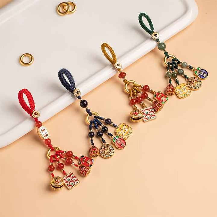Buddha Stones Nothing to Be Superstitious Dancing Lion Copper Wealth Key Chain - image 11