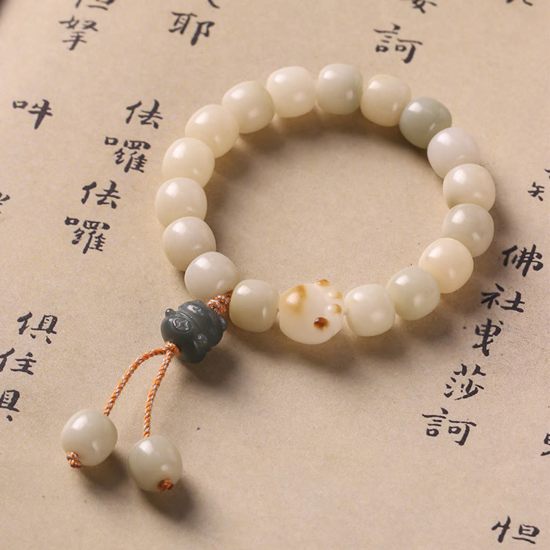 Buddha Stones Lucky Cat Bodhi Seed Cat Paw Peace Bracelet - Bodhi Seed Green Cat - image 0