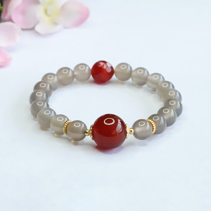 Buddha Stones Natural Gray Chalcedony Red Agate Harmony Bracelet - Gray Chalcedony - image 0