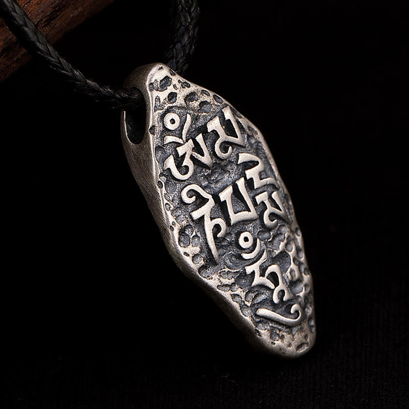 Buddha Stones Tibetan 925 Sterling Silver Om Mani Padme Hum Dorje Vajra Engraved Strength Necklace Pendant - image 1