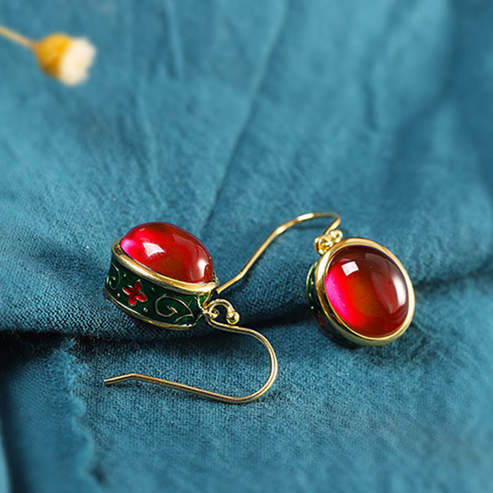 Buddha Stones Round Red Corundum Confidence Hook Drop Dangle Earrings - image 5