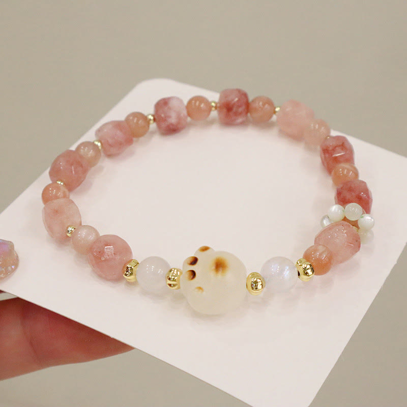 Buddha Stones Green Agate Sun Stone Cat's Eye Bodhi Seed Cat Paw Support Bracelet - image 5