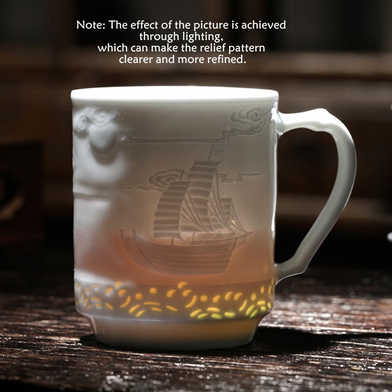 Buddha Stones Jingdezhen Linglong Porcelain Auspicious Dragon Phoenix Boat Smooth Sailing Ceramic Teacup Office Tea Cups 420ml - image 10